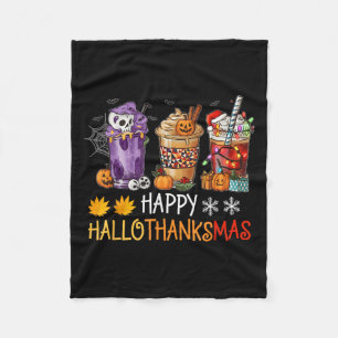 Happy Hallothanksmas Coffee Halloween Thanksgiving Fleece Blanket