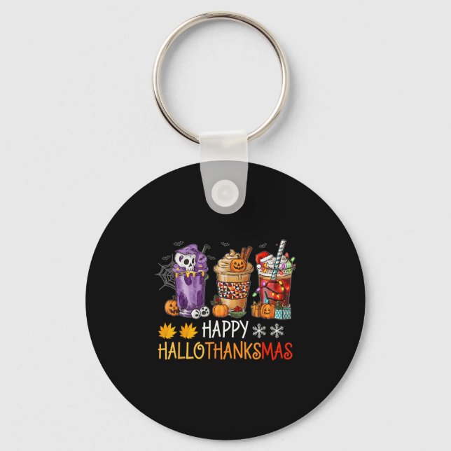 Happy Hallothanksmas Coffee Halloween Thanksgiving Key Ring (Front)