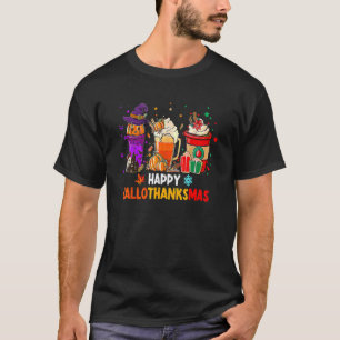 Happy Hallothanksmas Coffee Latte 3 In 1 Thankgivi T-Shirt
