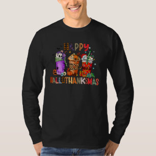 Happy Hallothanksmas Coffee Latte Halloween Thanks T-Shirt