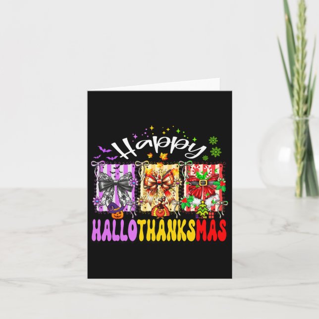 Happy Hallothanksmas Coquette Bow Halloween Thanks Card (Front)