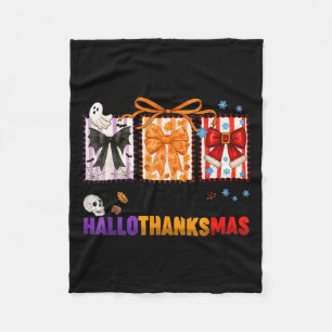 Happy Hallothanksmas Coquette Bows Halloween Thank Fleece Blanket