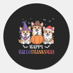 Happy Hallothanksmas Corgi Dogs Halloween Christma Classic Round Sticker