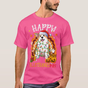 Happy Hallothanksmas Corgi Thanksgiving Xmas 343 T-Shirt