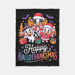 Happy Hallothanksmas Cows For Farmer Fleece Blanket