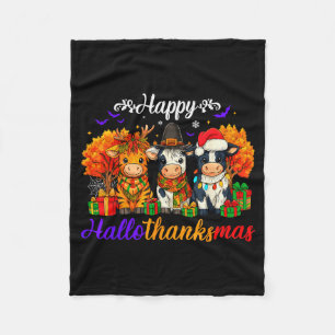 Happy Hallothanksmas Cows Gifts For Farmer Fleece Blanket
