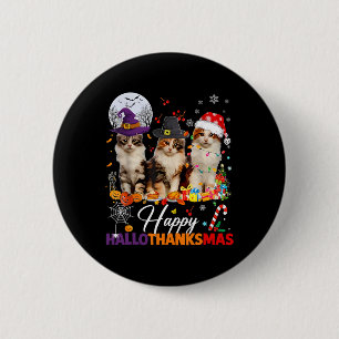 Happy Hallothanksmas Cute Cats Halloween Thanksgiv 6 Cm Round Badge