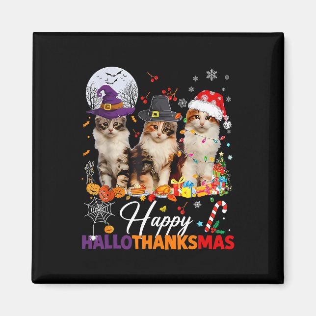 Happy Hallothanksmas Cute Cats Halloween Thanksgiv Magnet (Front)