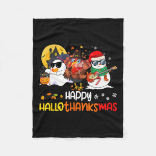 Happy Hallothanksmas Cute Ghost Halloween Thanksgi Fleece Blanket