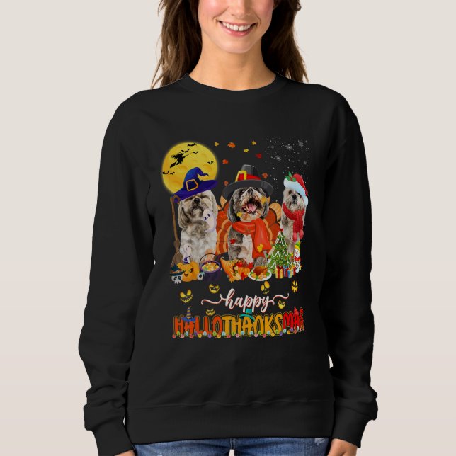Happy Hallothanksmas Cute Shih Tzu Wizard Hat Turk Sweatshirt (Front)