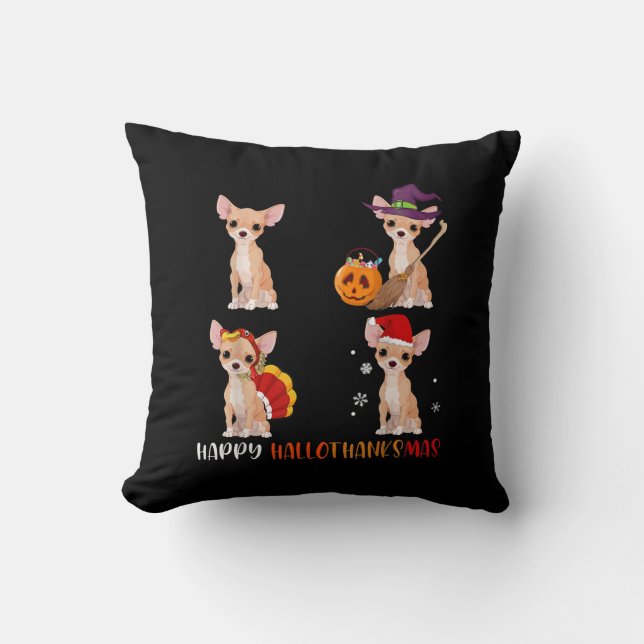 Happy Hallothanksmas Cute Witch Turkey Santa Cushion (Front)