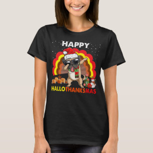 Happy Hallothanksmas Dabbing Pug Santa T Shirt