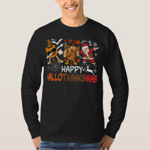 Happy Hallothanksmas Dabbing Witch Santa Hat Pumpk T-Shirt