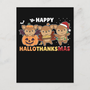 Happy Hallothanksmas Deers Christmas Deer Holiday Postcard