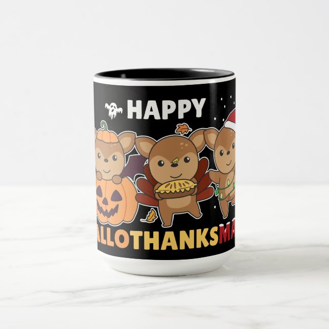 Happy Hallothanksmas Deers Christmas Deer Mug (Center)