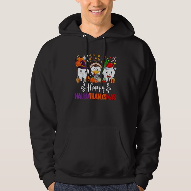 Happy HalloThanksMas Dental Boo Crew Dentist Assis Hoodie (Front)