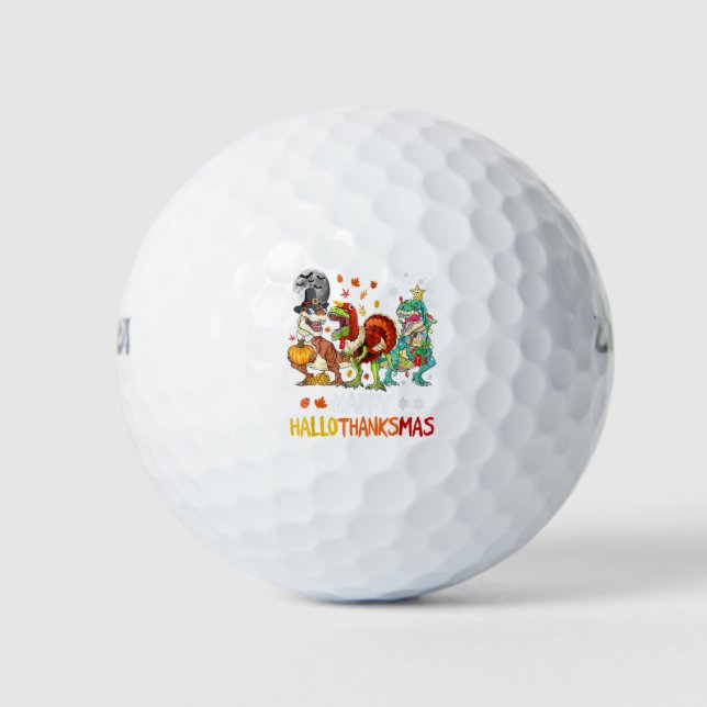 Happy Hallothanksmas Dinosaur T-Rex Halloween Chri Golf Balls (Front)