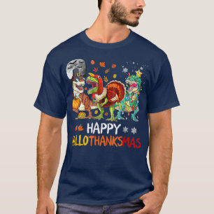 Happy Hallothanksmas Dinosaur TRe Halloween Christ T-Shirt