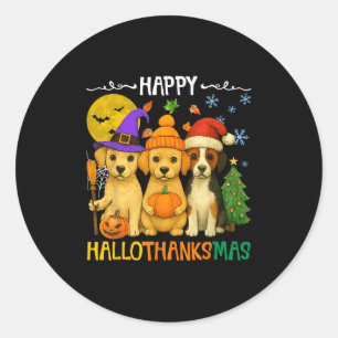 Happy Hallothanksmas Dog Lovers Funny Holiday Mash Classic Round Sticker