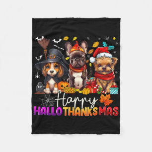 Happy Hallothanksmas Dogs Halloween Thanksgiving C Fleece Blanket