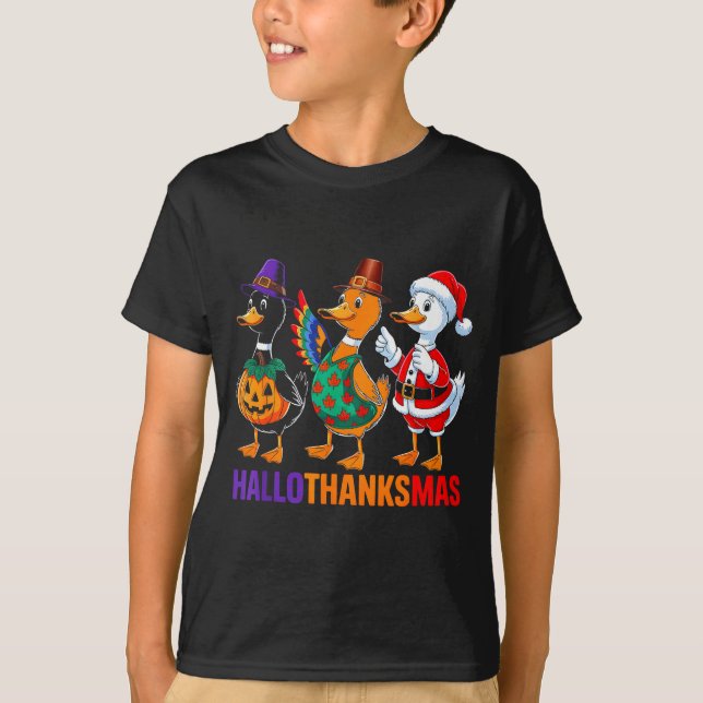 Happy Hallothanksmas Duck Lover Halloween Merry Ch T-Shirt (Front)