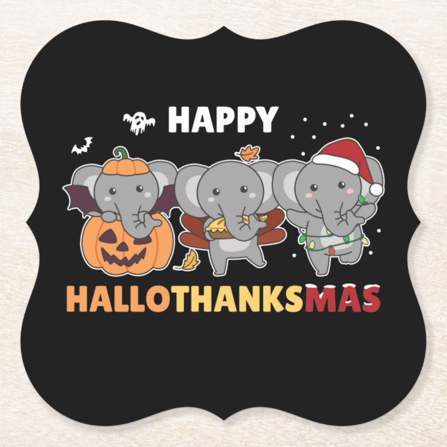Happy Hallothanksmas Elephant Christmas Elephant P Paper Coaster (Front)