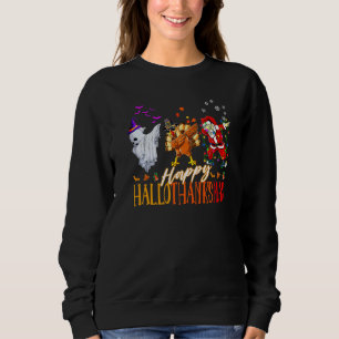 Happy Hallothanksmas Family Cute Ghost Turkey Sant Sweatshirt