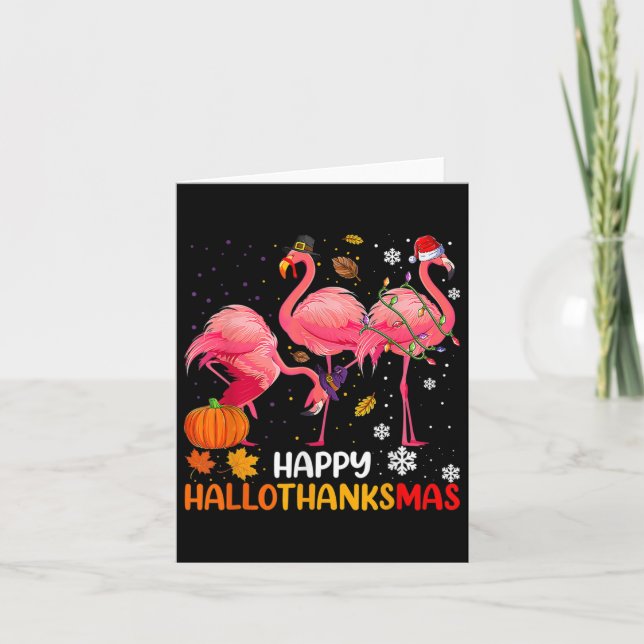 Happy Hallothanksmas Flamingo  Card (Front)