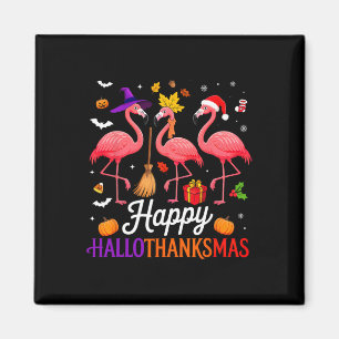 Happy Hallothanksmas Flamingo Lover Halloween Than Magnet