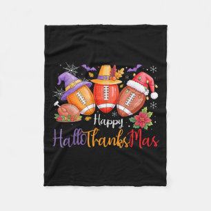 Happy Hallothanksmas Football Halloween Thanksgivi Fleece Blanket