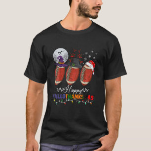 Happy Hallothanksmas Football Halloween Thanksgivi T-Shirt