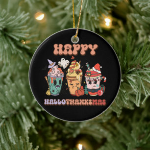 Happy HalloThanksMas Funny Dark Ceramic Tree Decoration