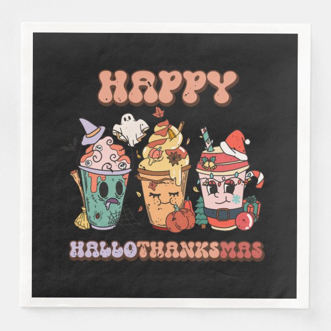 Happy HalloThanksMas Funny Dark Napkin (Front)