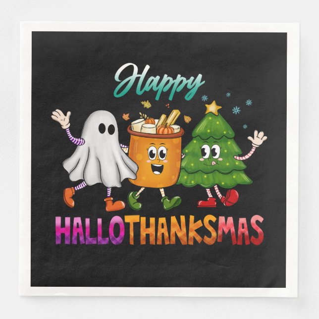 Happy HalloThanksMas Funny Dark Napkin (Front)