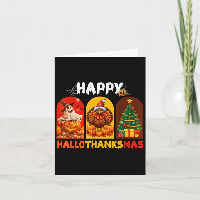 Happy Hallothanksmas Funny Halloween Thanksgiving  Card (Front)