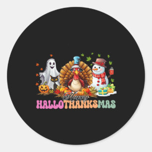 Happy Hallothanksmas Funny Halloween Thanksgiving  Classic Round Sticker