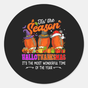 Happy Hallothanksmas Funny Halloween Thanksgiving Classic Round Sticker