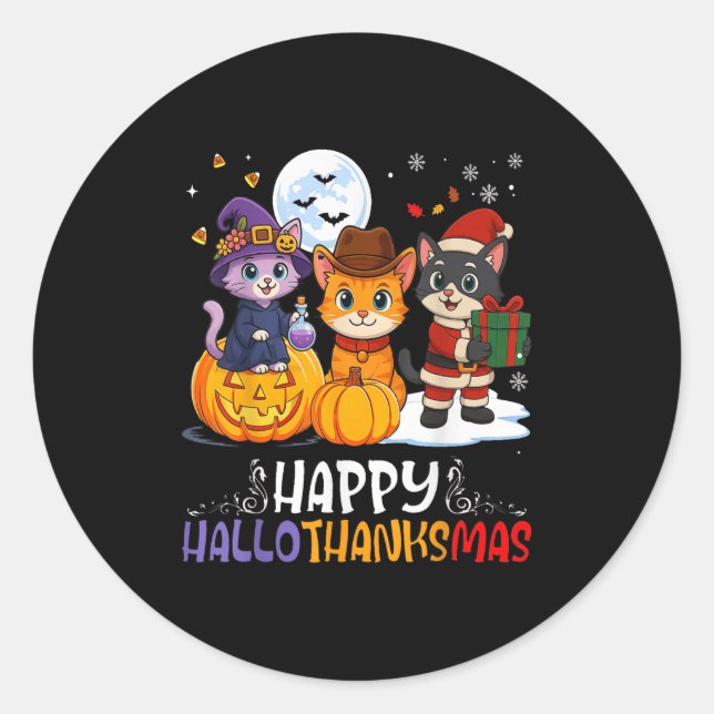 Happy Hallothanksmas Funny Halloween Thanksgiving  Classic Round Sticker (Front)