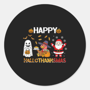Happy Hallothanksmas Funny Halloween Thanksgiving Classic Round Sticker