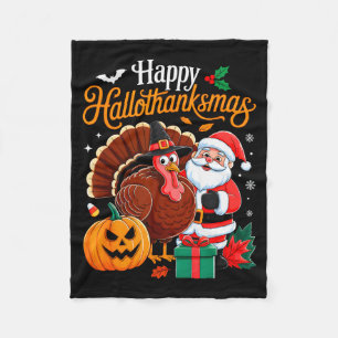 Happy Hallothanksmas Funny Halloween Thanksgiving  Fleece Blanket