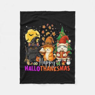 Happy Hallothanksmas Funny Halloween Thanksgiving  Fleece Blanket