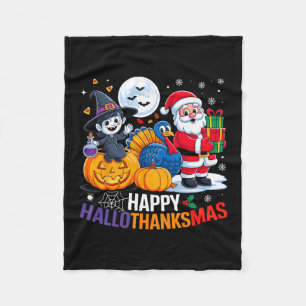 Happy Hallothanksmas Funny Halloween Thanksgiving Fleece Blanket