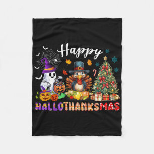 Happy Hallothanksmas Funny Halloween Thanksgiving  Fleece Blanket