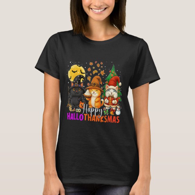 Happy Hallothanksmas Funny Halloween Thanksgiving  T-Shirt (Front)