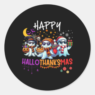 Happy Hallothanksmas Ghost Halloween Thanksgiving  Classic Round Sticker
