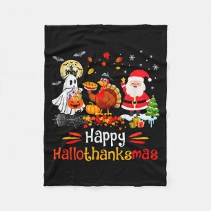 Happy Hallothanksmas Ghost Turkey Pumpkin Christma Fleece Blanket