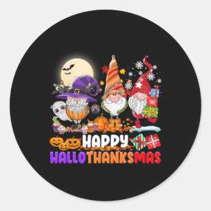 Happy Hallothanksmas Gnome Halloween Thanksgiving Classic Round Sticker