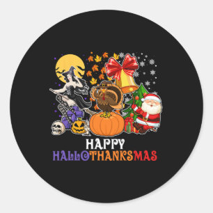 Happy Hallothanksmas Gnome Halloween Thanksgiving  Classic Round Sticker