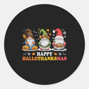 Happy Hallothanksmas Gnome Halloween Thanksgiving  Classic Round Sticker