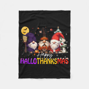 Happy Hallothanksmas Gnome Halloween Thanksgiving Fleece Blanket